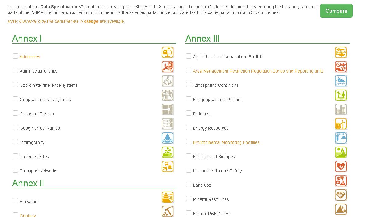 The picture shows the home page of the "Data Specification" application.